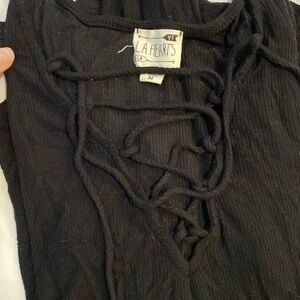 LA Hearts black lace up long sleeve ribbed tee, Size M